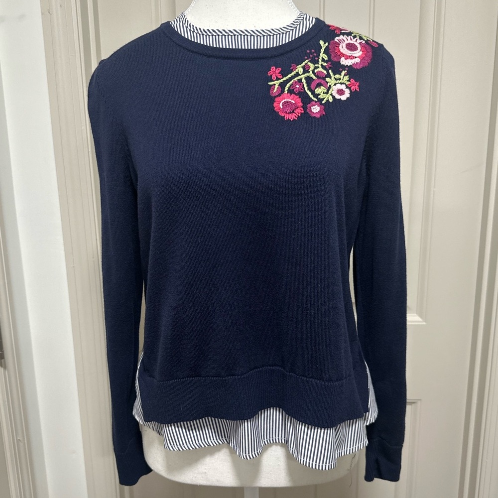 Crown & Ivy Navy Sweater with Patterned Collar